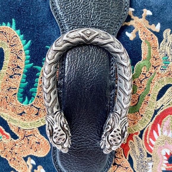 Auth Gucci Suede Dragon Embroidered Bucket Bag - Picture 7 of 16